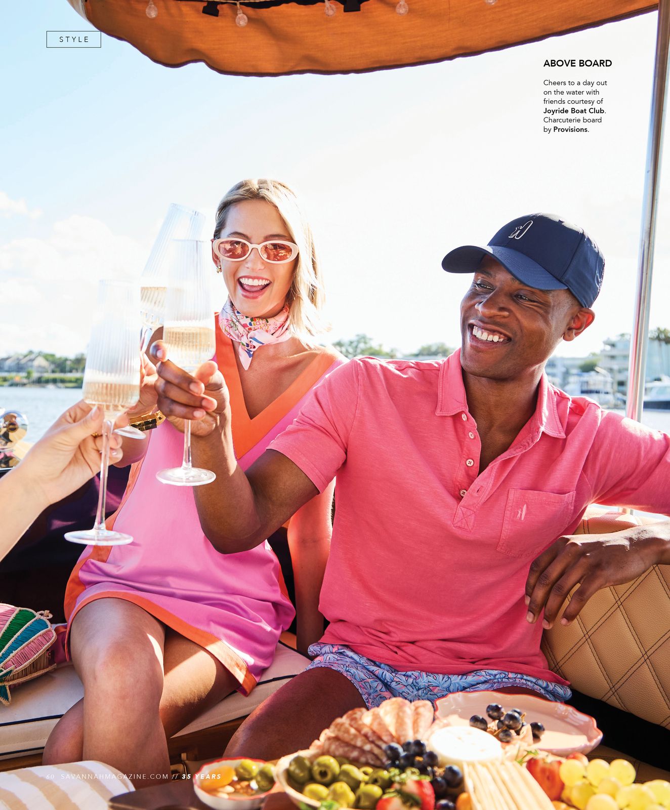 Savannah Magazine Above Board page featuring a Provisions spread aboard Joyride